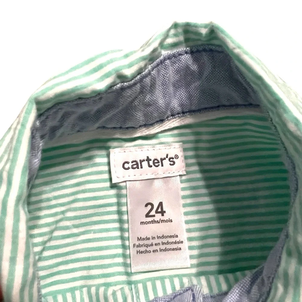 Carter's 24m Green Seersucker Striped Button Down Shirt